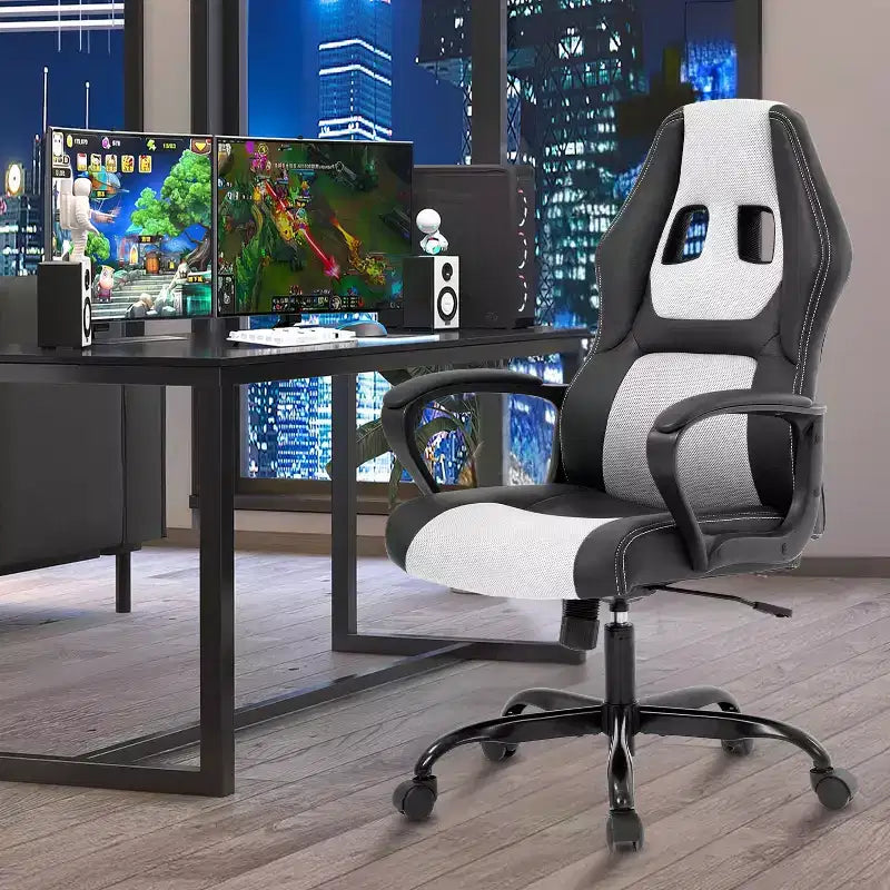 Chaise de jeu Chaise de bureau avec support lombaire Hauteur réglable Chaise de direction en cuir PU pour femmes hommes adultes