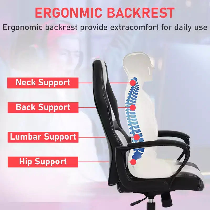 Chaise de jeu Chaise de bureau avec support lombaire Hauteur réglable Chaise de direction en cuir PU pour femmes hommes adultes