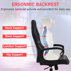 Chaise de jeu Chaise de bureau avec support lombaire Hauteur réglable Chaise de direction en cuir PU pour femmes hommes adultes