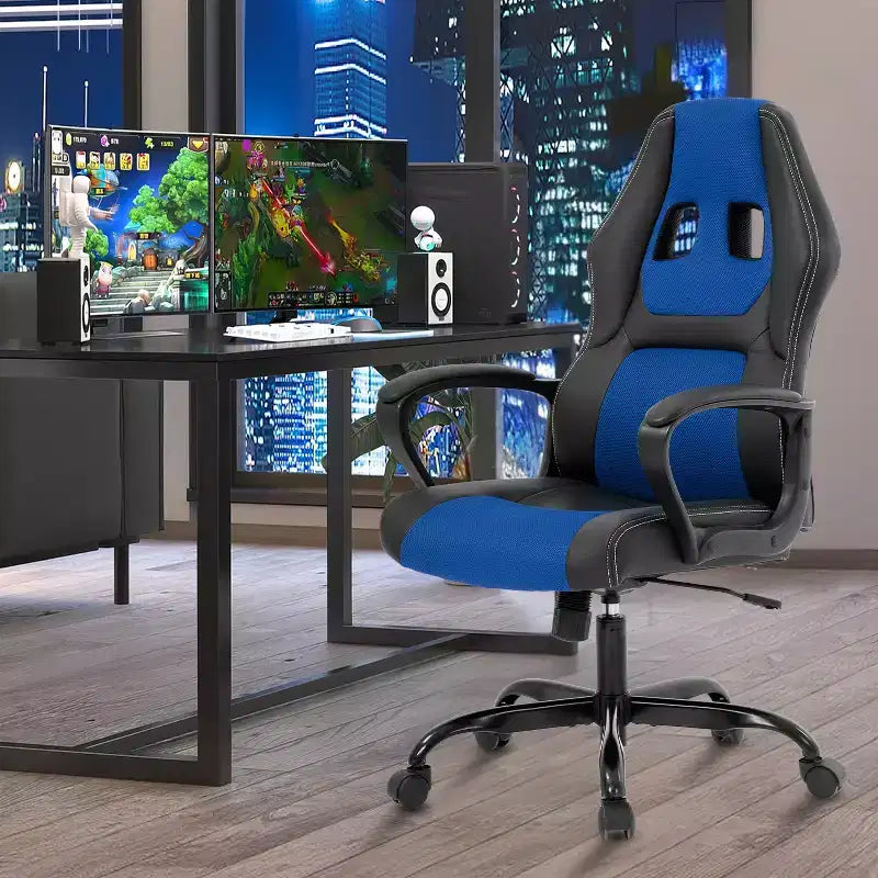 Chaise de jeu Chaise de bureau avec support lombaire Hauteur réglable Chaise de direction en cuir PU pour femmes hommes adultes