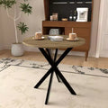 Round Dining Table, Small Circle Kitchen Table with Metal Black Legs for 2-4 people,Modern Dining Room Table, Brown (only table)