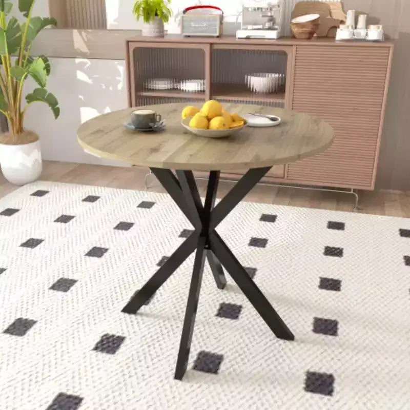 Table à manger ronde, petite table de cuisine circulaire avec pieds en métal noir pour 2 à 4 personnes, table de salle à manger moderne, marron (table uniquement)