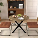 Table à manger ronde, petite table de cuisine circulaire avec pieds en métal noir pour 2 à 4 personnes, table de salle à manger moderne, marron (table uniquement)