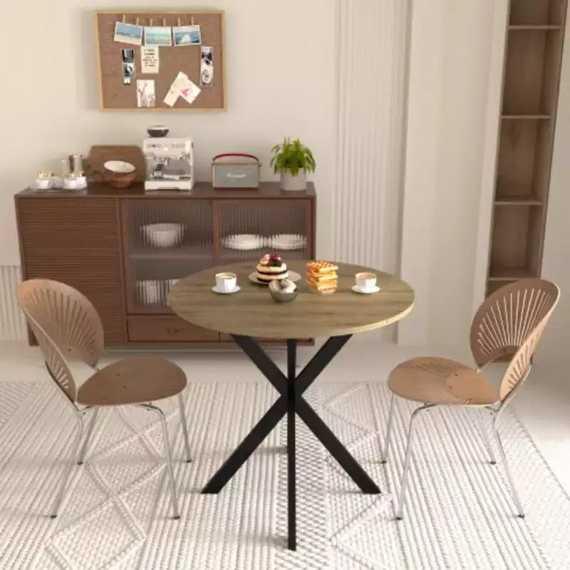 Table à manger ronde, petite table de cuisine circulaire avec pieds en métal noir pour 2 à 4 personnes, table de salle à manger moderne, marron (table uniquement)