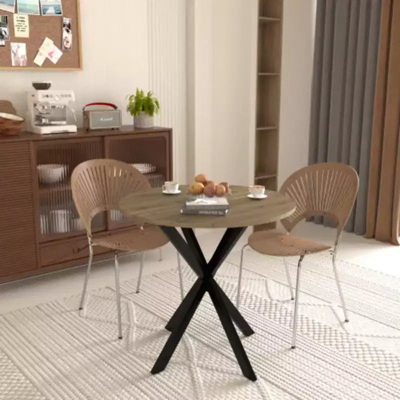 Table à manger ronde, petite table de cuisine circulaire avec pieds en métal noir pour 2 à 4 personnes, table de salle à manger moderne, marron (table uniquement)