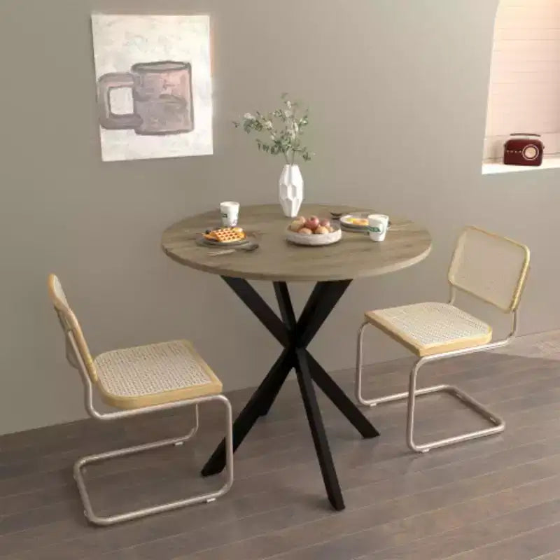 Table à manger ronde, petite table de cuisine circulaire avec pieds en métal noir pour 2 à 4 personnes, table de salle à manger moderne, marron (table uniquement)