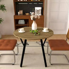Table à manger ronde, petite table de cuisine circulaire avec pieds en métal noir pour 2 à 4 personnes, table de salle à manger moderne, marron (table uniquement)