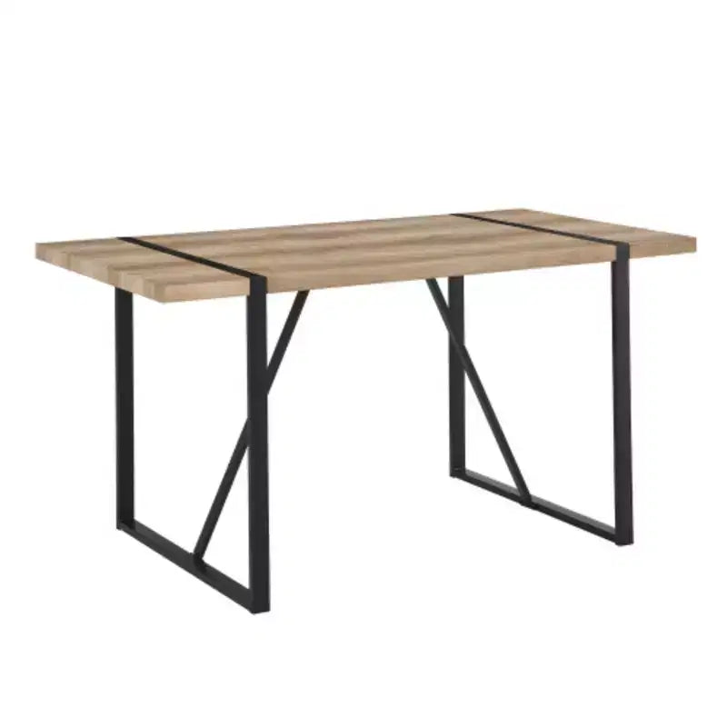 Table à manger industrielle rustique et moderne (4-6 places), bois MDF de 3,8 cm d'épaisseur, pieds en métal noir, polyvalente.