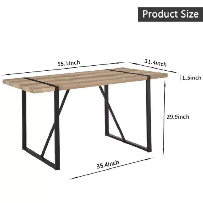 Table à manger industrielle rustique et moderne (4-6 places), bois MDF de 3,8 cm d'épaisseur, pieds en métal noir, polyvalente.