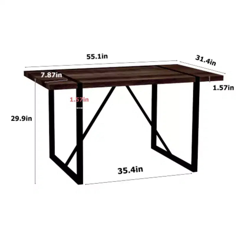 Table à manger industrielle rustique et moderne (4-6 places), bois MDF de 3,8 cm d'épaisseur, pieds en métal noir, polyvalente.