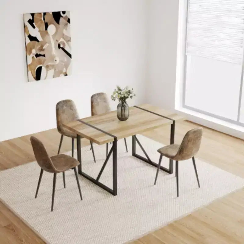 Modern Rustic Industrial Dining Table (4-6), 1.5 Thick MDF Wood, Black Metal Legs, Multi-purpose.