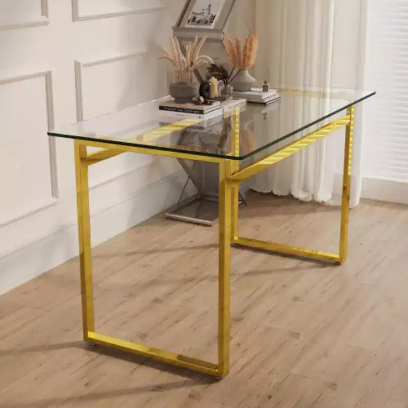 Modern Glass Dining Table for 4-6, 0.31 Tempered Glass, Gold Chrome Legs, Versatile for Dining/Living Room