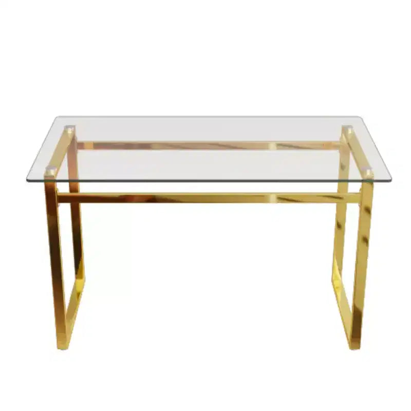 Table à manger moderne en verre pour 4-6 personnes, verre trempé de 8 mm, pieds chromés dorés, polyvalente pour salle à manger/salon