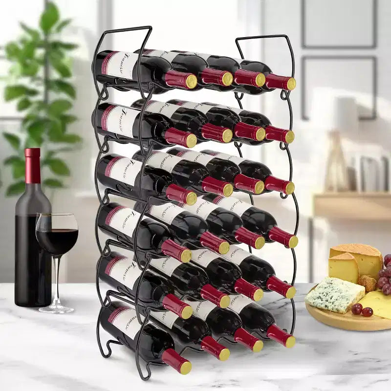 Casier à vin empilable 6 niveaux style classique - Parfait pour bar, cave à vin, sous-sol, placard, garde-manger, etc. - Contenance 24 bouteilles