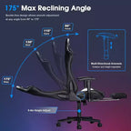 Chaise de jeu ergonomique moderne avec massage 7 points, repose-pieds et accoudoirs réglables Noir