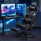Chaise de jeu ergonomique moderne avec massage 7 points, repose-pieds et accoudoirs réglables Noir