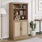 Meuble d'appoint 31x31x16 en rotin et bois avec étagère réglable et armoire de rangement Naturel