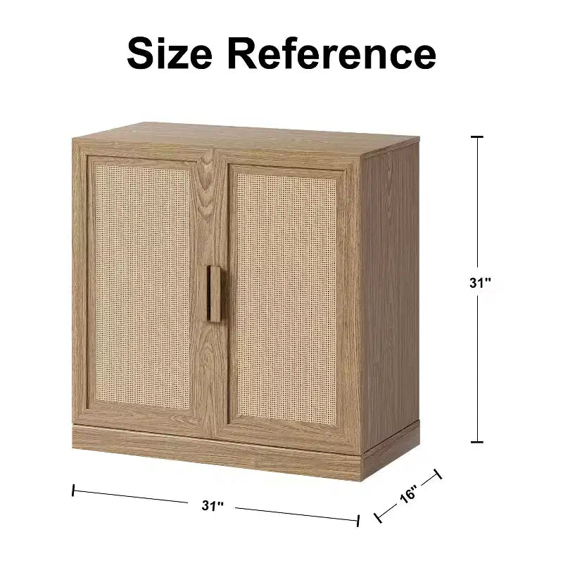 Meuble d'appoint 31x31x16 en rotin et bois avec étagère réglable et armoire de rangement Naturel