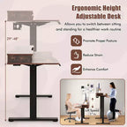 Bureau debout électrique 55x24 avec 2 tiroirs, support d'écran et étagère de rangement Noir/Blanc/Marron