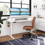Bureau debout électrique 55x24 avec 2 tiroirs, support d'écran et étagère de rangement Noir/Blanc/Marron