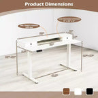Bureau debout électrique 55x24 avec 2 tiroirs, support d'écran et étagère de rangement Noir/Blanc/Marron