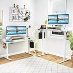 Bureau debout électrique 55x24 avec 2 tiroirs, support d'écran et étagère de rangement Noir/Blanc/Marron