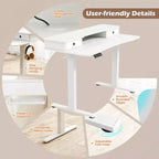 Bureau debout électrique 55x24 avec 2 tiroirs, support d'écran et étagère de rangement Noir/Blanc/Marron