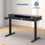 Bureau debout électrique 55x24 avec 2 tiroirs, support d'écran et étagère de rangement Noir/Blanc/Marron