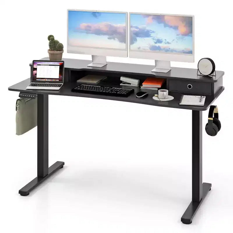 Costway 55x 24 Electric Standing Desk with 2 Drawers Monitor Stand Storage Shelf Black/White/Brown