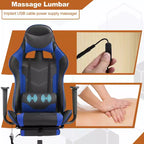 Chaise de bureau gamer avec fonction de massage, support lombaire en cuir PU pour adulte