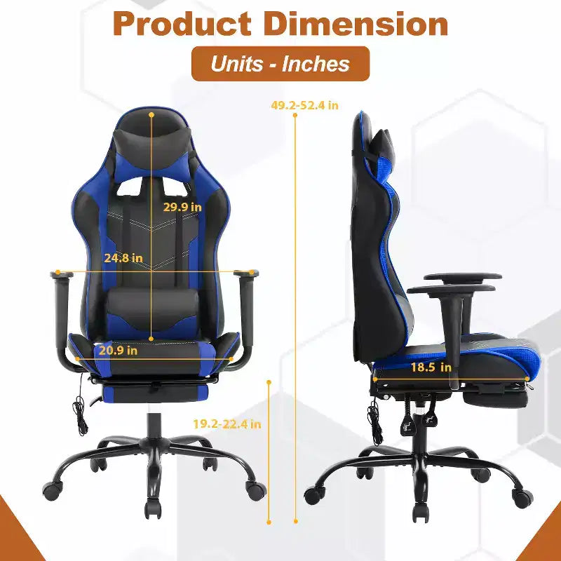 Chaise de bureau gamer avec fonction de massage, support lombaire en cuir PU pour adulte