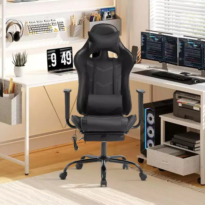 Chaise de bureau gamer avec fonction de massage, support lombaire en cuir PU pour adulte
