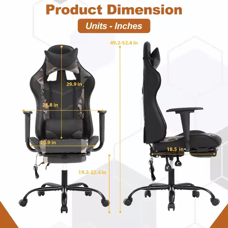 Chaise de bureau gamer avec fonction de massage, support lombaire en cuir PU pour adulte