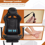 Chaise de bureau gamer avec fonction de massage, support lombaire en cuir PU pour adulte