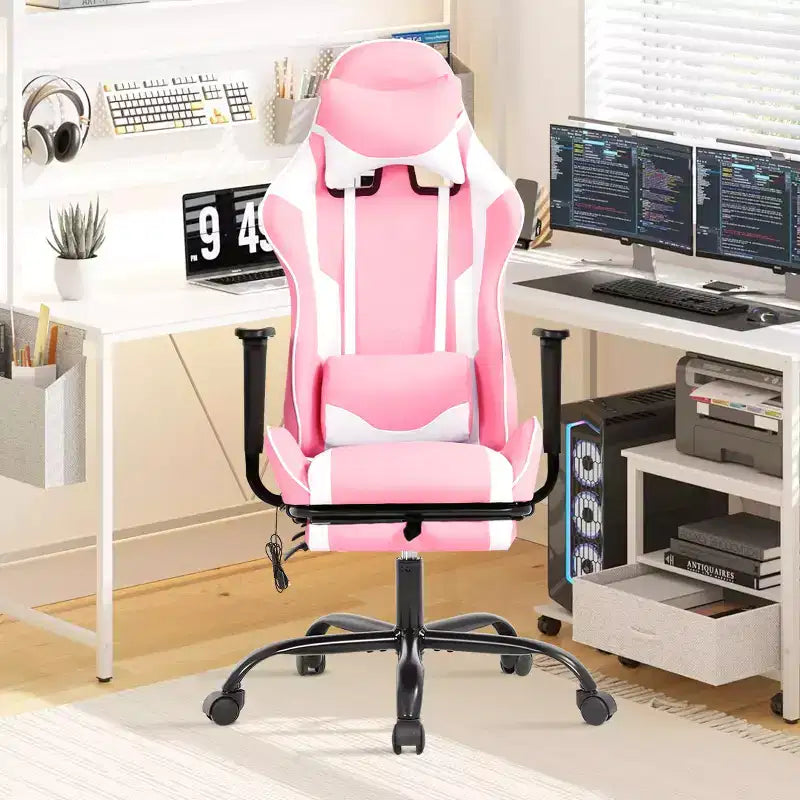 Chaise de bureau gamer avec fonction de massage, support lombaire en cuir PU pour adulte