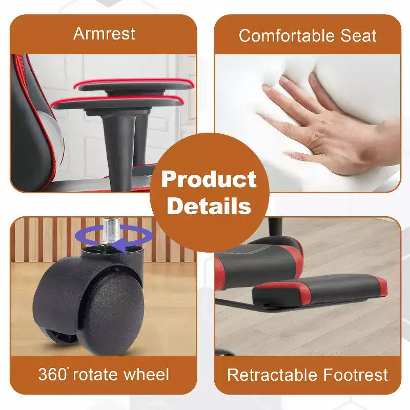 Chaise de bureau gamer avec fonction de massage, support lombaire en cuir PU pour adulte