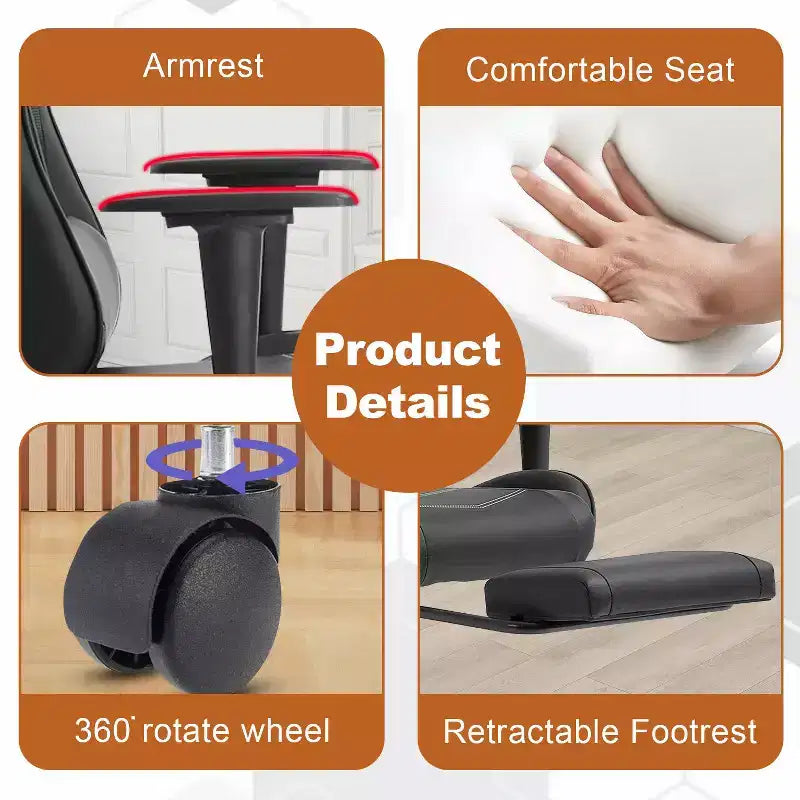 Chaise de bureau gamer avec fonction de massage, support lombaire en cuir PU pour adulte