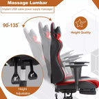 Chaise de bureau gamer avec fonction de massage, support lombaire en cuir PU pour adulte