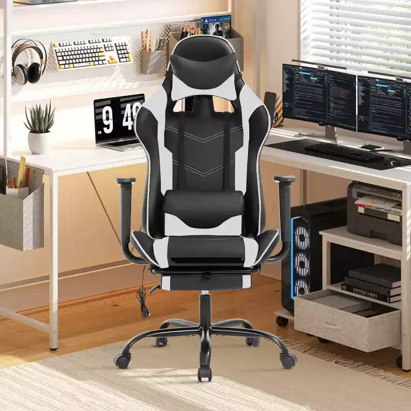 Chaise de bureau gamer avec fonction de massage, support lombaire en cuir PU pour adulte