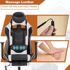 Chaise de bureau gamer avec fonction de massage, support lombaire en cuir PU pour adulte