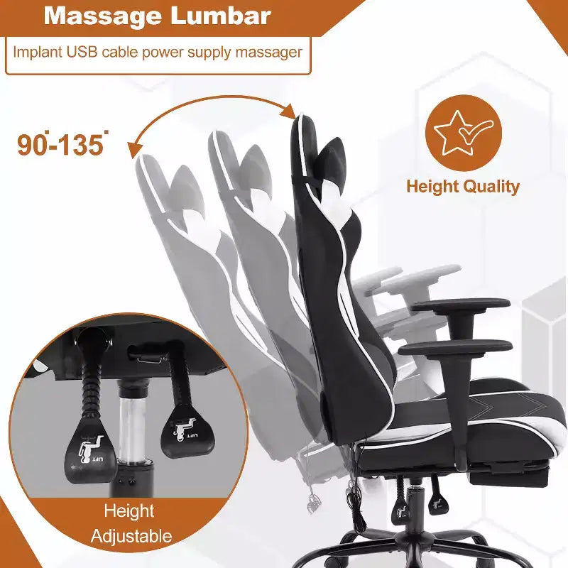 Chaise de bureau gamer avec fonction de massage, support lombaire en cuir PU pour adulte