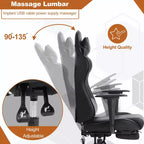 Chaise de bureau gamer avec fonction de massage, support lombaire en cuir PU pour adulte