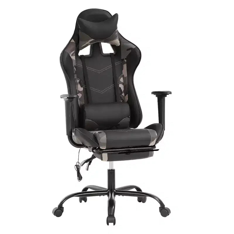 Chaise de bureau gamer avec fonction de massage, support lombaire en cuir PU pour adulte