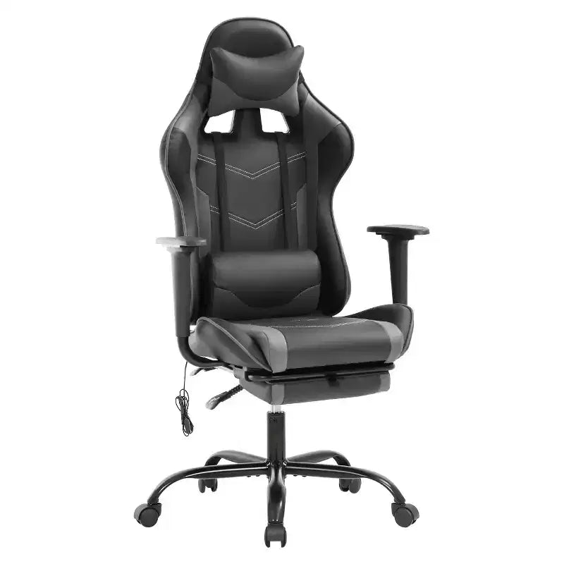 Chaise de bureau gamer avec fonction de massage, support lombaire en cuir PU pour adulte