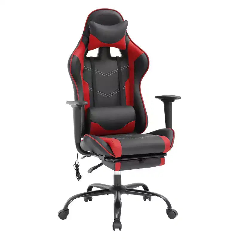 Chaise de bureau gamer avec fonction de massage, support lombaire en cuir PU pour adulte