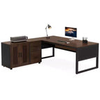 Lantine 63-Inch L-Shaped Executive Desk, Modern Large Computer Desk with Mobile File Cabinet for Home Office