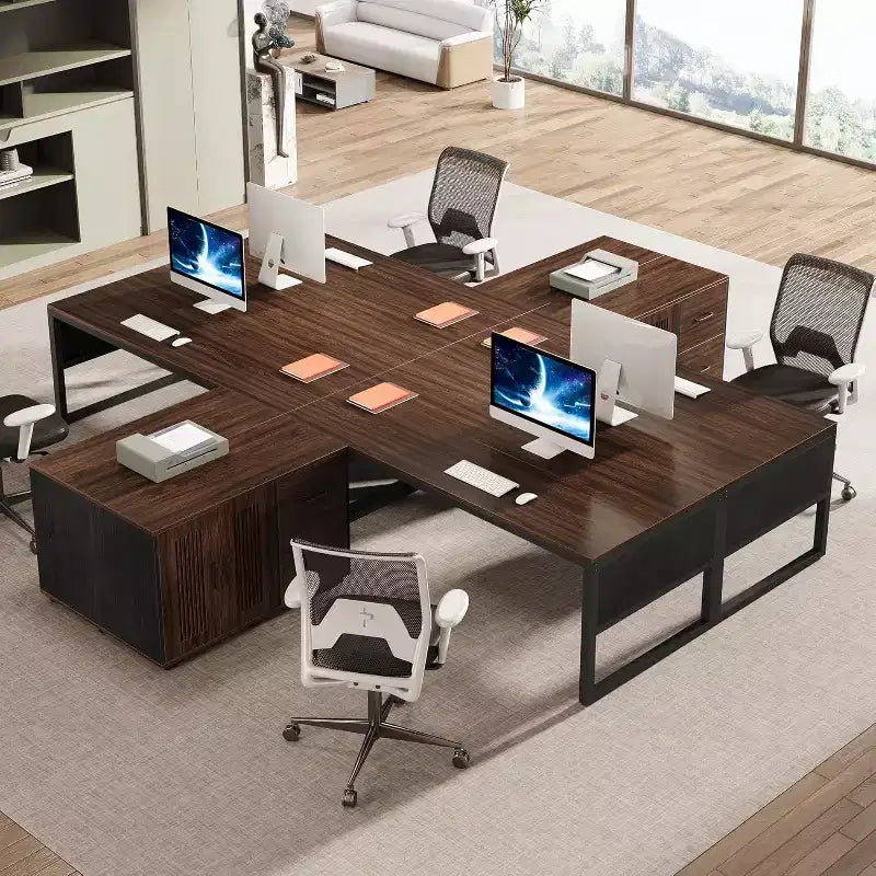 Bureau de direction en L de 63 pouces, grand bureau informatique moderne avec classeur mobile pour le bureau à domicile