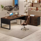 Bureau de direction en L de 63 pouces, grand bureau informatique moderne avec classeur mobile pour le bureau à domicile