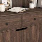 Grand buffet de cuisine de 180 cm de haut, meuble de rangement grande capacité avec portes en verre cannelé et support pour micro-ondes, étagères de boulanger avec rangement