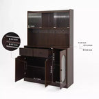 Grand buffet de cuisine de 180 cm de haut, meuble de rangement grande capacité avec portes en verre cannelé et support pour micro-ondes, étagères de boulanger avec rangement